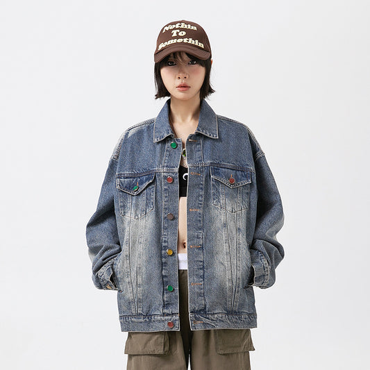 American Retro Hong Kong Style Denim Men's Baggy Casual Jacket